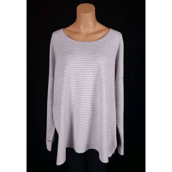 Eileen Fisher Woman Organic Cotton & Silk Striped Sweater Plus 2X Gray $198 - Picture 2 of 13